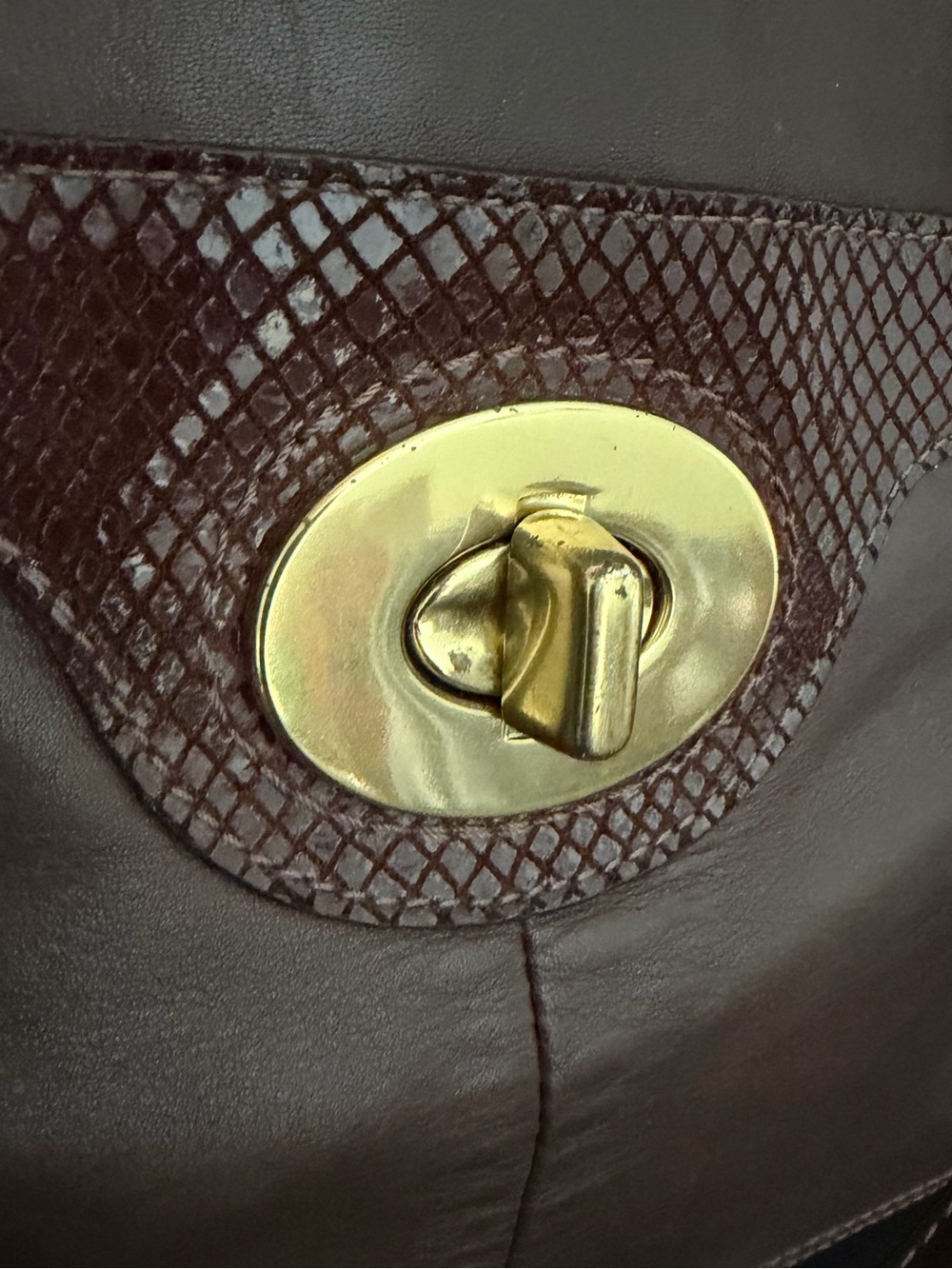 Coach F16537 Kristin Leather Turnlock Tote Brown Python Trim - Picture 2 of 10
